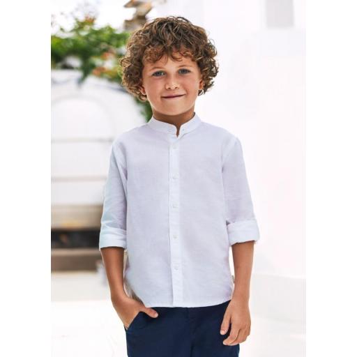 Camiseta de manga larga niño MAYORAL lino blanca 3120