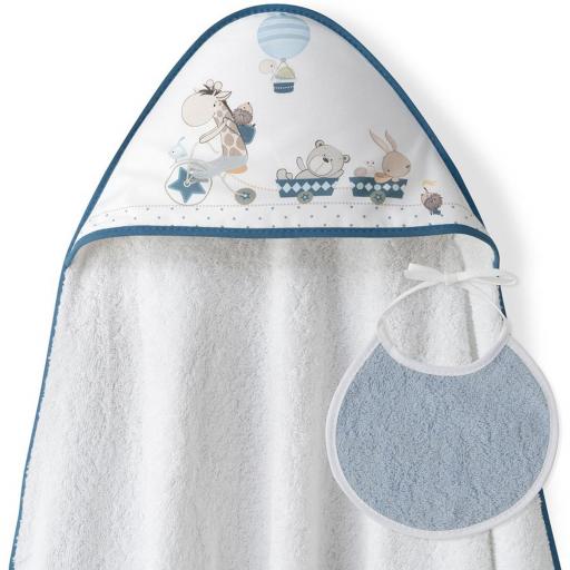 Capa de Baño con babero para bebe INTERBABY animales trececito vivo petroleo