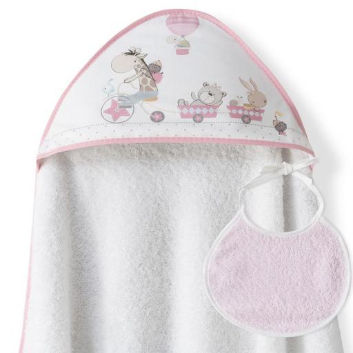 Capa de Baño con babero para bebe INTERBABY animales trececito vivo rosa [0]