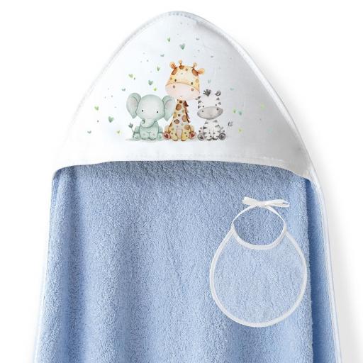 Capa de Baño con babero para bebe INTERBABY animales azul