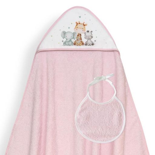 Capa de Baño con babero para bebe INTERBABY animales rosa