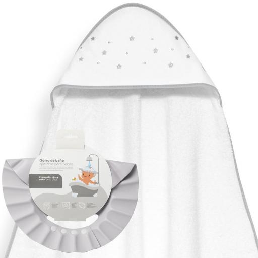 Capa de Baño con gorrito para bebe INTERBABY estrellas gris