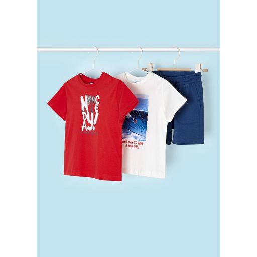 Conjunto algodón dos camiseta niño MAYORAL "nice day" 3608 rojo