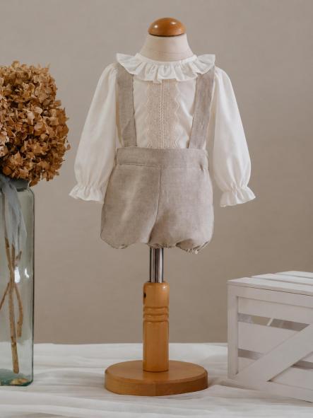 Conjunto de bautizo bebé Eva Martínez con peto de lino y manga larga [0]