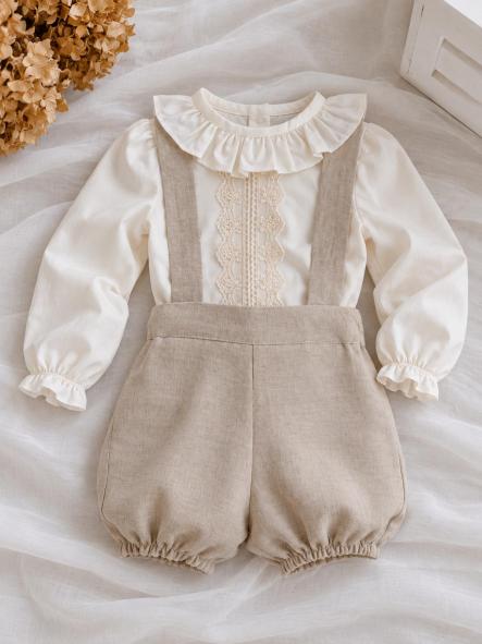 Conjunto de bautizo bebé Eva Martínez con peto de lino y manga larga [7]