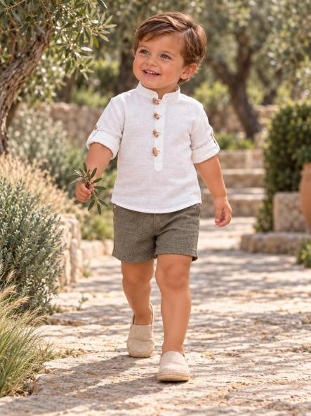 Conjunto de ceremonia bebé y niño Nekenia · Camisa blanca y pantalón verde oliva [3]