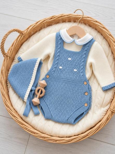 Conjunto de primera puesta bebé Glory 29107 azul azafata con peto ranita [2]