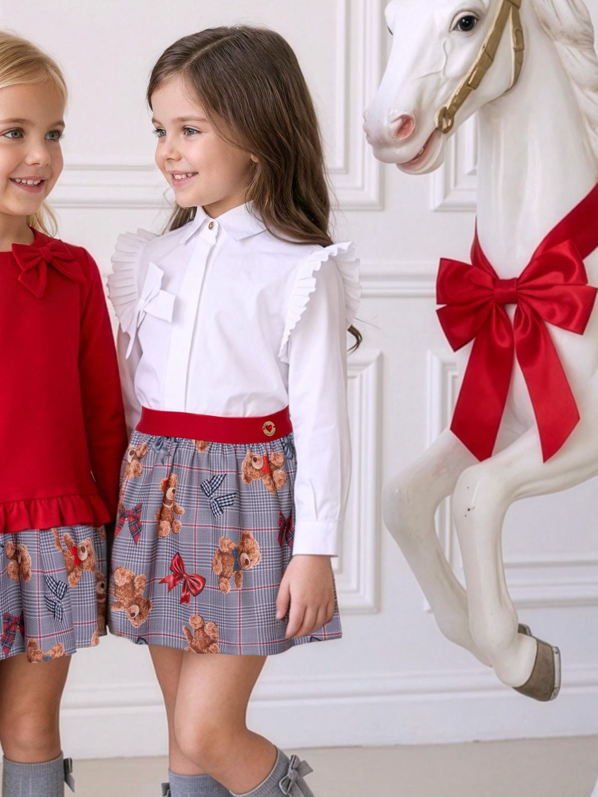 Conjunto niña blusa blanca y falda de osos Miranda 040-0252-C