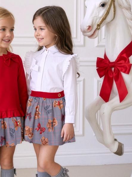 Conjunto niña blusa blanca y falda de osos Miranda 040-0252-C [0]