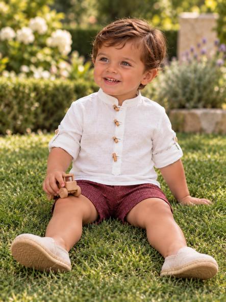 Conjunto de Ceremonia Bebé y Niño Nekenia · Camisa Blanca y Pantalón Granate [1]