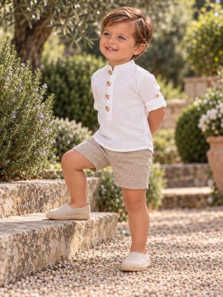 Conjunto de ceremonia bebé y niño Nekenia · Camisa blanca y pantalón beige [0]