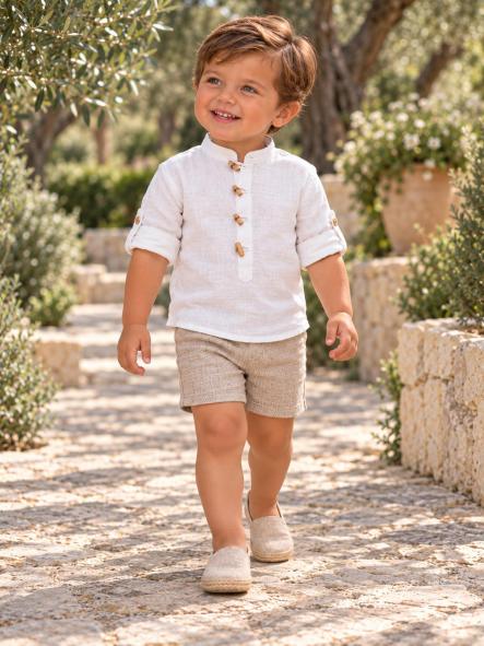 Conjunto de ceremonia bebé y niño Nekenia · Camisa blanca y pantalón beige [2]