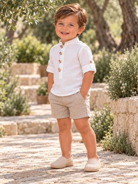Conjunto de ceremonia bebé y niño Nekenia · Camisa blanca y pantalón beige [5]