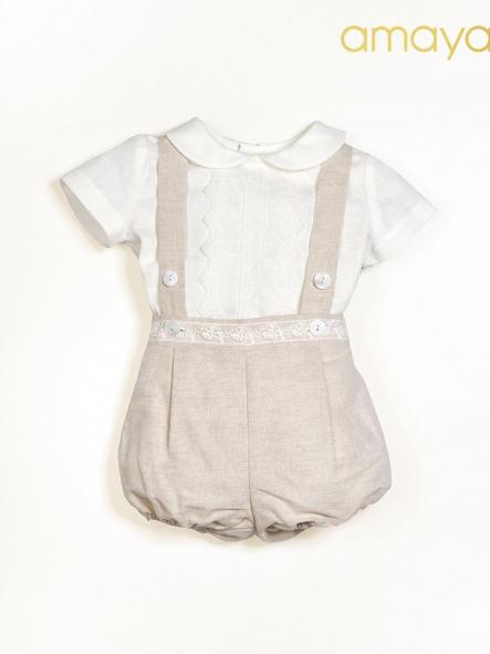 Conjunto peto bautizo bebe niño AMAYA little linen [2]