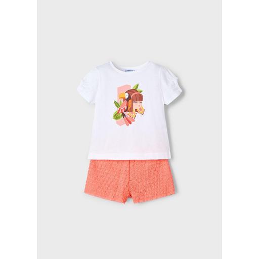 Conjunto playero niña MAYORAL "india" short mandarina 3211