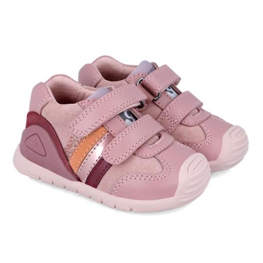 Deportiva para bebe niña de BIOMECANICS piel rosa bandas