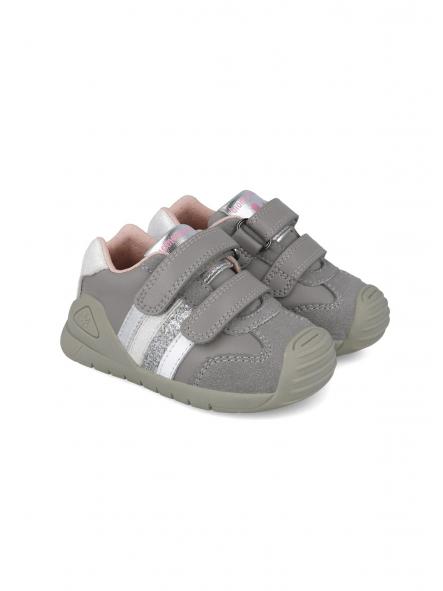 Deportiva para bebe unisex de BIOMECANICS piel gris bandas [0]