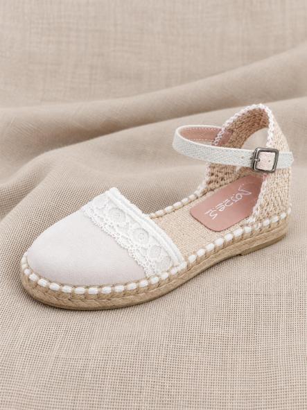 Esparteñas de comunión y ceremonia Zoysan en velour crudo con puntilla [2]