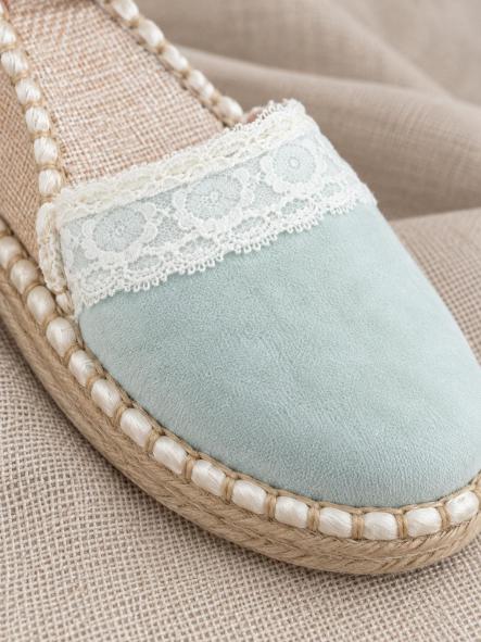 Esparteñas de comunión y ceremonia Zoysan en velour verde agua con puntilla [5]