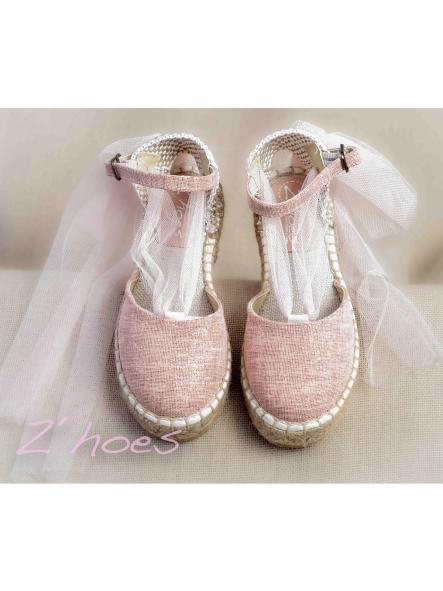 Zapato de Comunión rosa ZOYSAN esparteña lona con brillantina [0]