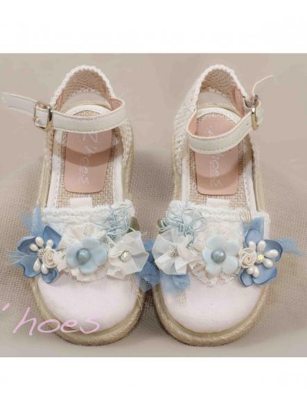 Esparteña niña infantil ZOYSAN velour con flor en azul [0]