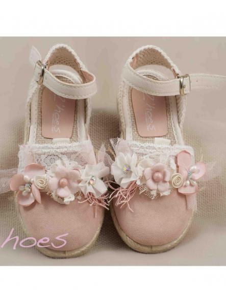 Esparteña niña infantil ZOYSAN velour con flor rosa [0]