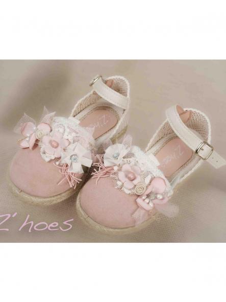 Esparteña niña infantil ZOYSAN velour con flor rosa [1]