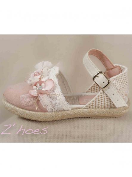 Esparteña niña infantil ZOYSAN velour con flor rosa [2]