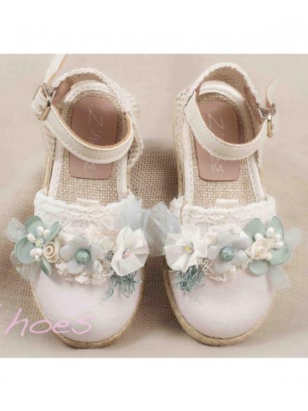 Esparteña niña infantil ZOYSAN velour con flor en verde agua [0]