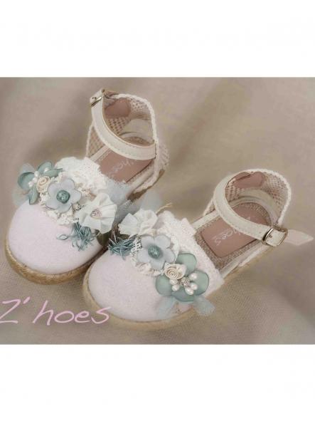 Esparteña niña infantil ZOYSAN velour con flor en verde agua [1]