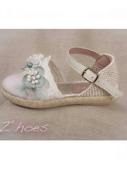 Esparteña niña infantil ZOYSAN velour con flor en verde agua [2]