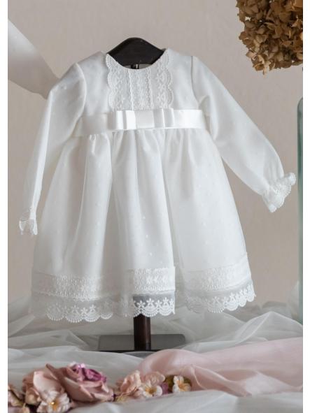 Faldón bautizo bebe EVA MARTINEZ corto tul plumeti 20003