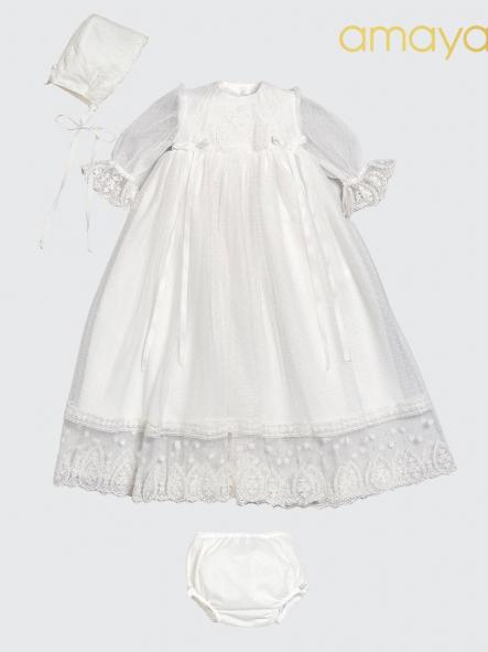 Faldón de bautizo bebe AMAYA tul bordaddo huve [5]