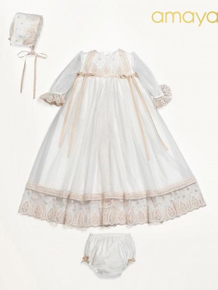 Faldón de bautizo bebe AMAYA tul bordaddo huve [2]