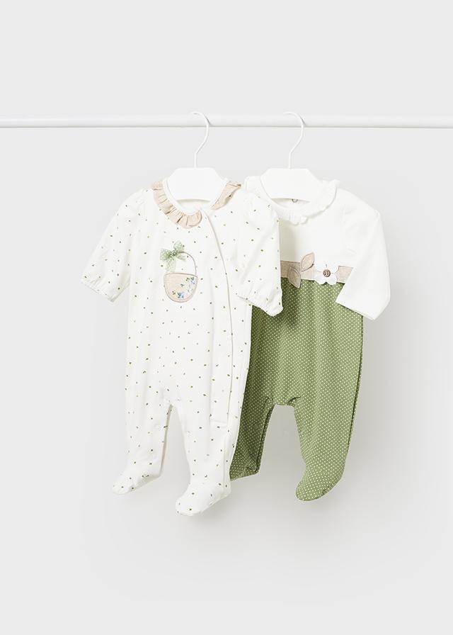 Set de dos pijamas largos algodón bebe niña MAYORAL newborn eucalipto 1709