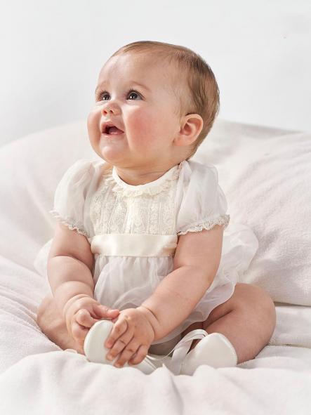 Pelele de bautizo bebe AMAYA organza houte cotton