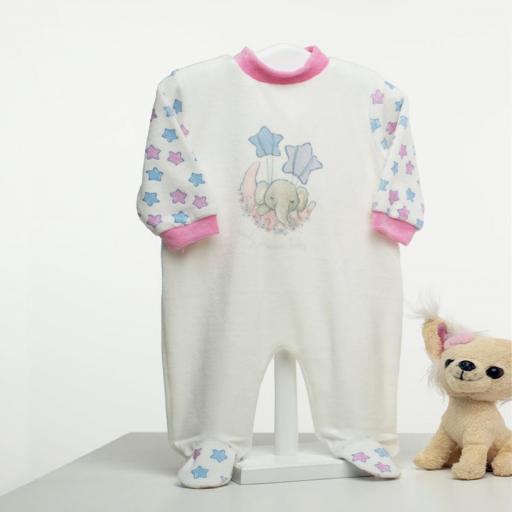 Pijama de primera puesta niña de terciopelo "elefante y estrellas"