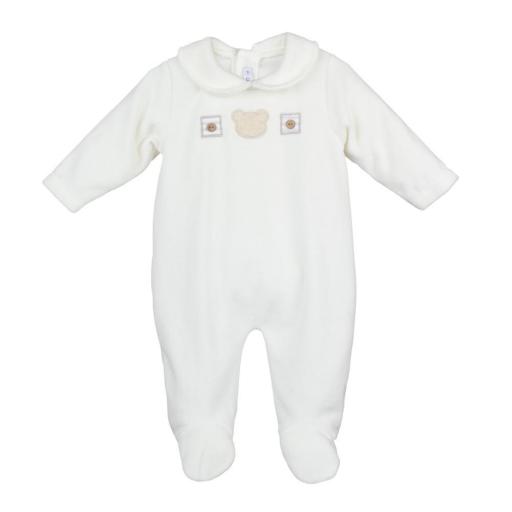 Pijama terciopelo recien nacido unisex CALAMARO osito crudo