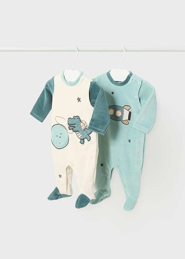 Set de dos pijamas terciopelo bebe unisex MAYORAL Newborn "espacio"