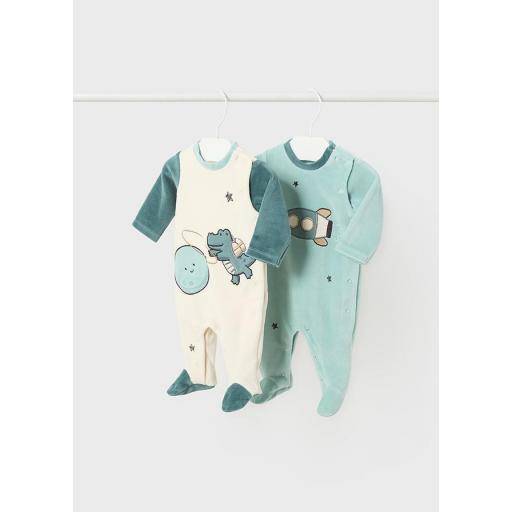 Set de dos pijamas terciopelo bebe unisex MAYORAL Newborn "espacio"