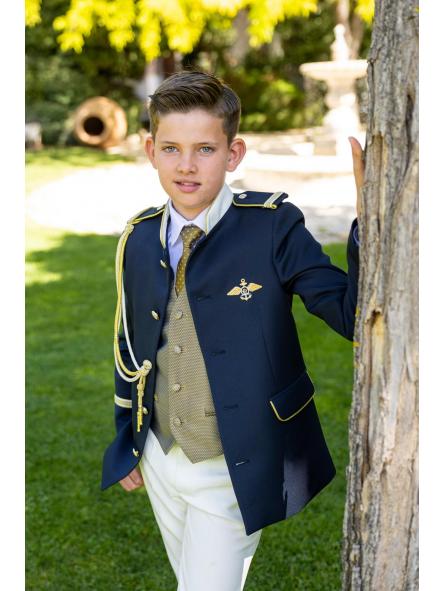 Traje almirante de comunión niño Eslora Arcadia 2027 en azul marino crudo y dorado [0]