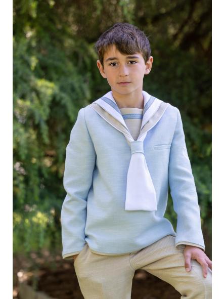 Traje marinero de comunión niño Eslora Corfu 2027 verde agua con pantalón blanco [2]