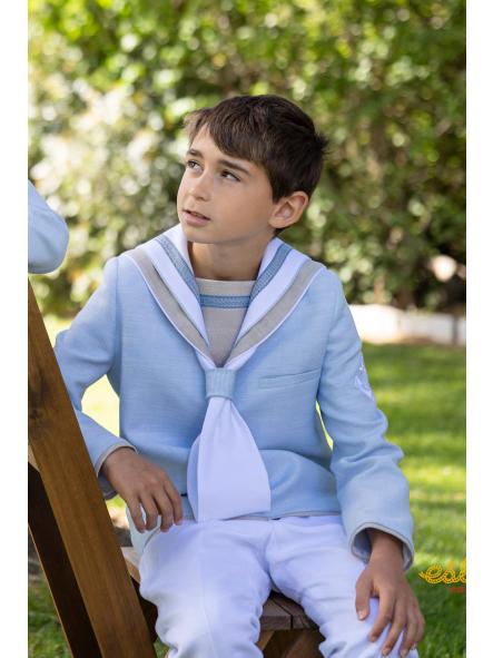 Traje marinero de comunión Eslora Corfu 2027 detalle cuello espalda verde agua y blanco [1]