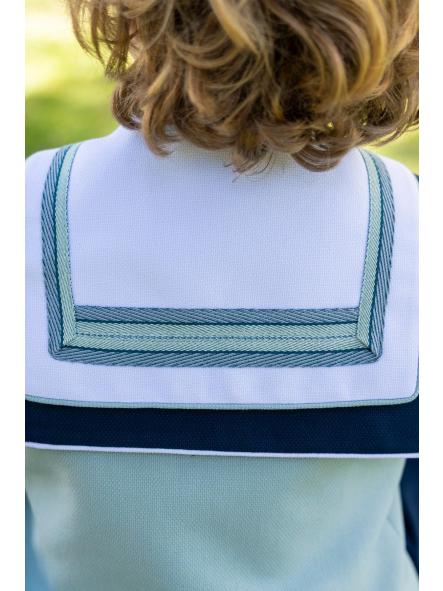 Detalle espalda traje marinero de comunión Eslora Menfis 2027 verde agua blanco y azul marino [3]