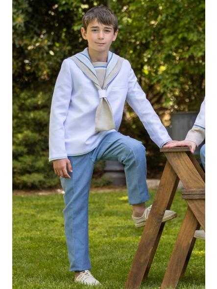 Traje marinero de comunión Eslora Cannes 2027 para niño con pantalón celeste [0]