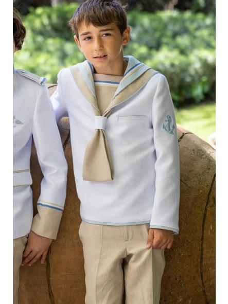 Traje marinero de comunión niño Eslora Cannes 2027 blanco y beige [1]