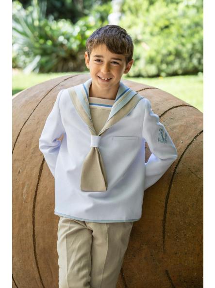 Traje de comunión marinero Eslora Cannes 2027 con pantalón beige [2]