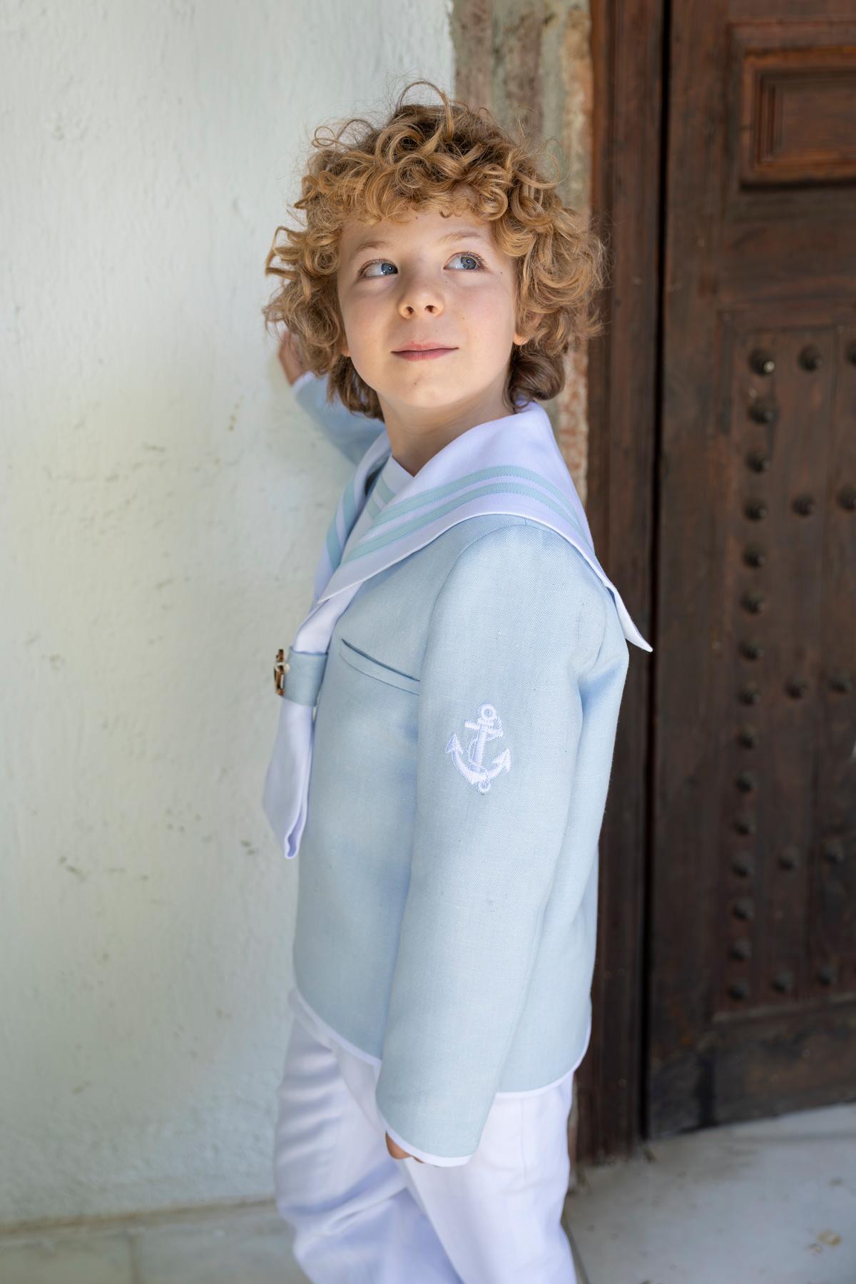 Traje marinero de comunión niño Eslora Trieste 2027 verde agua y blanco