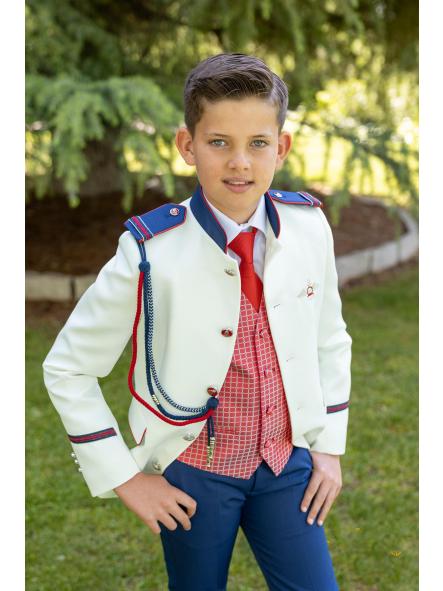 Traje almirante de comunión niño Eslora Asti 2027 marfil azul y rojo [0]