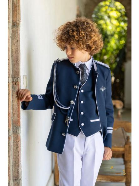 Traje almirante de comunión niño Eslora Atenas 2027 azul marino y blanco